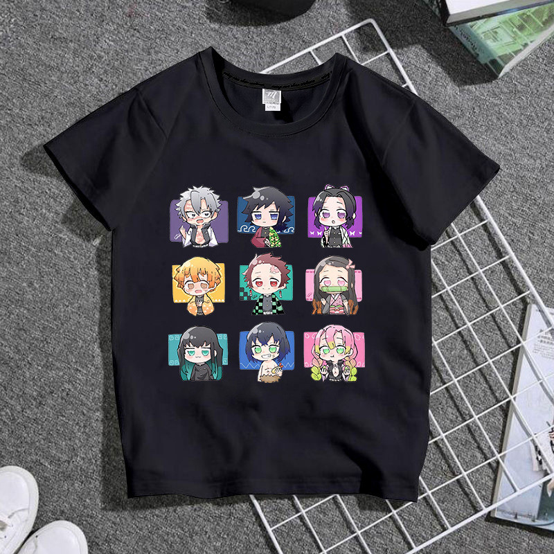 Demon Slayer เสื้อผ้าผู้ชายผู้หญิงสไตล์เดียวกันเก้าเสา Giyuu Tanjirou Nezuko ผีเสื้อ Ninja เสื้อยืดแขนสั้นอะนิเมะแฟชั่นญี่ปุ่นน่ารักสบายๆ