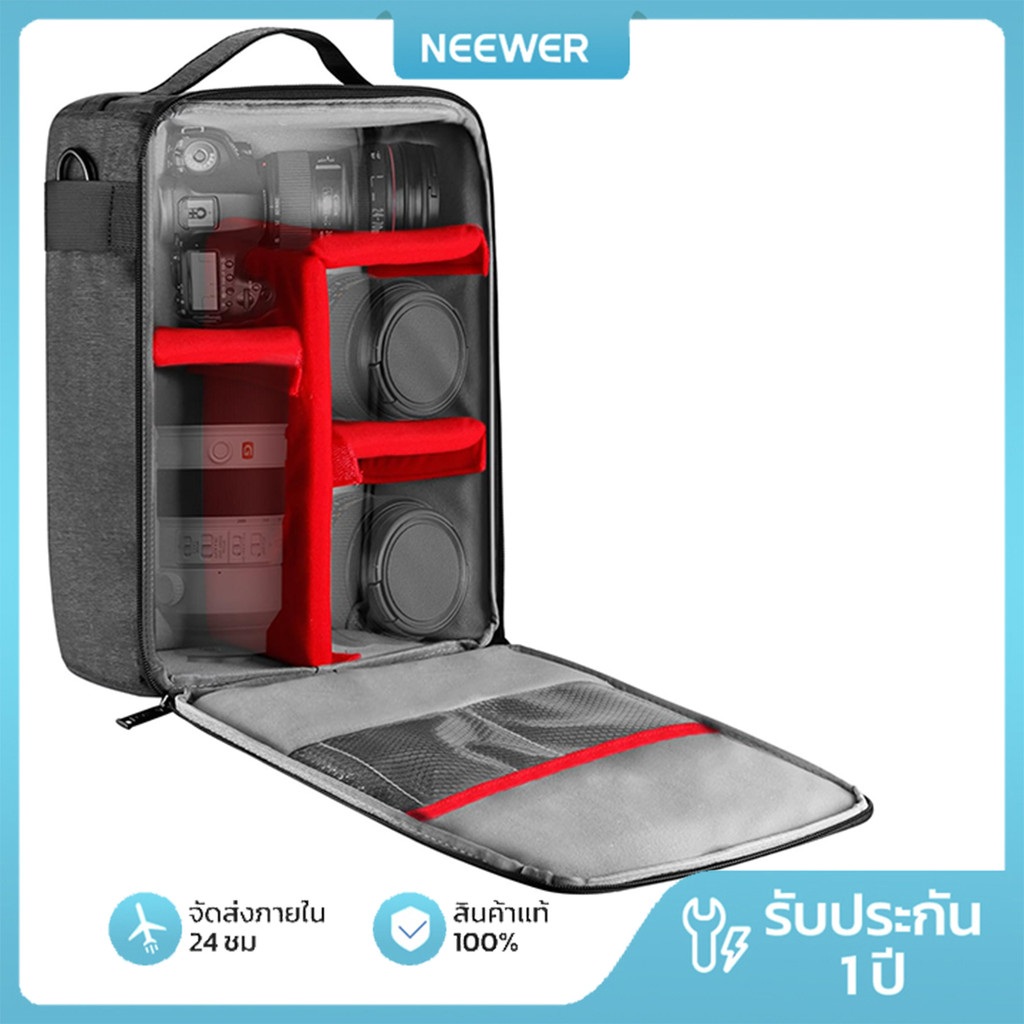 กระเป๋ากล้องกันน้ํา Neewer NW140S (8.7x5.9x12.6 นิ้ว) – ที่เก็บเบาะนุ่มสําหรับกล้อง DSLR, 4 เลนส์และ