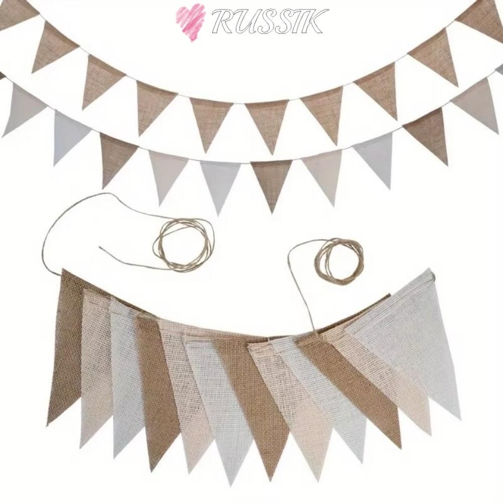 RUSSIK แบนเนอร์ผ้าลินินวันเกิด, สามเหลี่ยมธง Pennant หลากสี, Vintage แขวน 12 ธง Photo Prop แบนเนอร์วันเกิด Party Favor