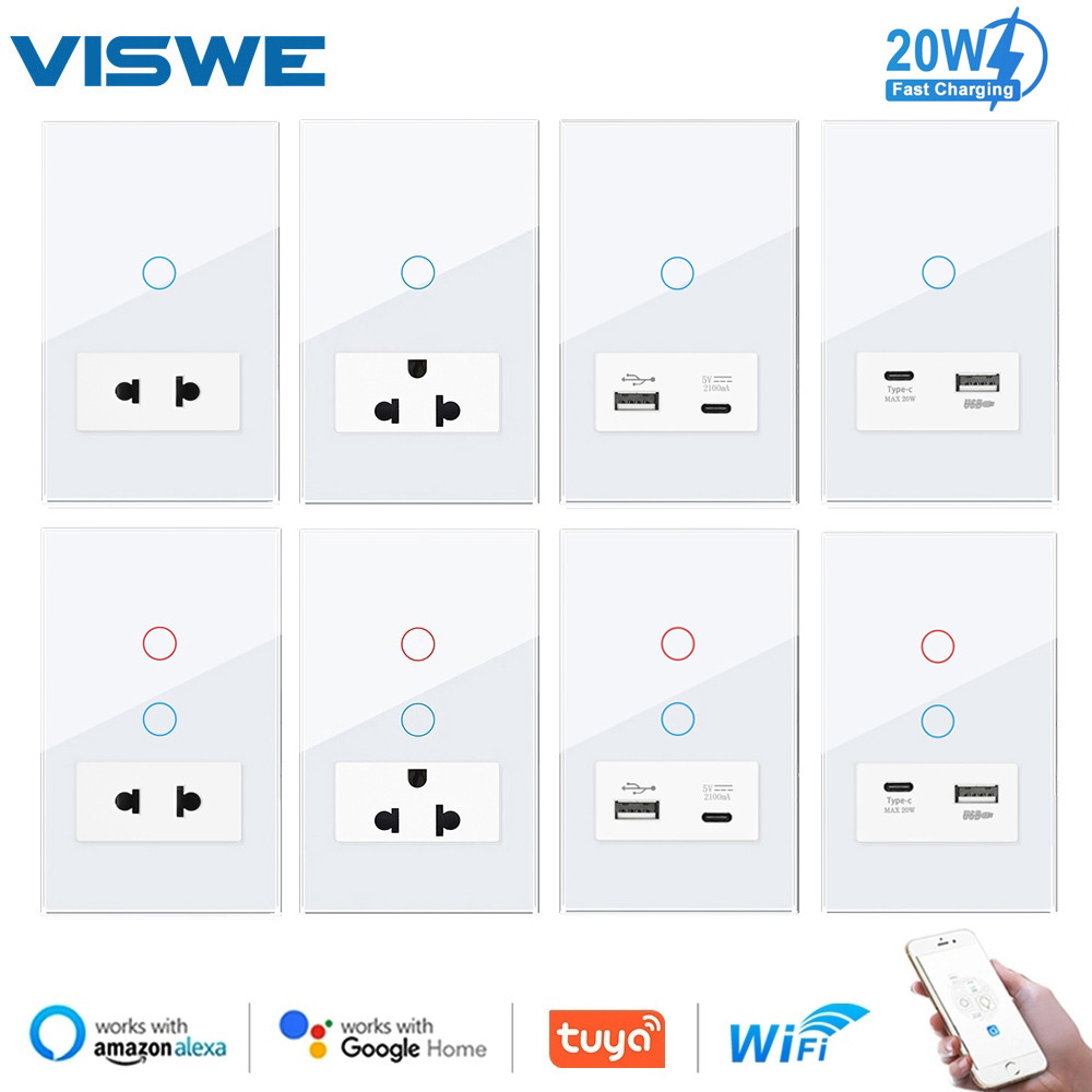 VISWE สมาร์ทสวิตช์ WiFi ควบคุมแอป Tuya Smart Life สีขาว กระจกนิรภัย ซีรีย์ K6