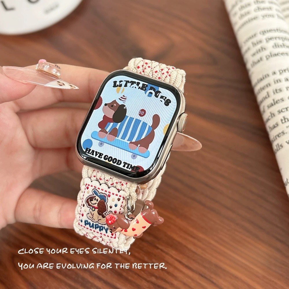 สายห้อยลูกสุนัขน่ารักเหมาะสําหรับ ฉันดู 10/9/8/7/6/5/กับ/4/3/2/1 สายแม่เหล็กทอเหมาะสําหรับสมาร์ทวอทช์ 49/46/45/44/42/41/40/38มม