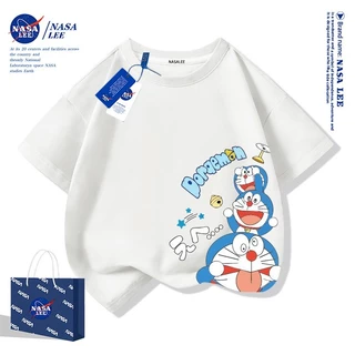 (จัดส่งตลอด 24 ชั่วโมง)KIDS TNASA เสื้อยืดแขนสั้นลายทางสีฟ้าและขาวลายโดราเอมอนสำหรับเด็กชายและเด็กหญิง รุ่นใหม่ 2025