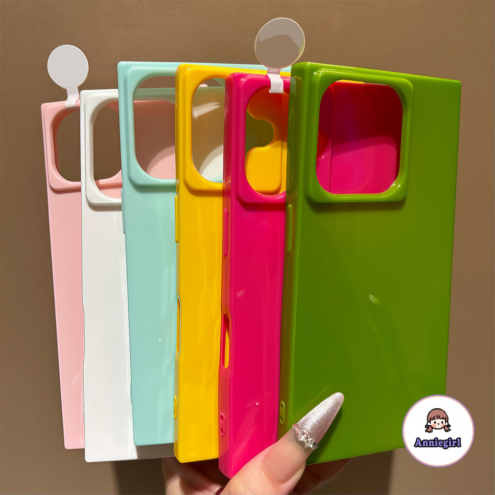 Simple Candy สีสแควร์กรอบเคสโทรศัพท์สําหรับ IPhone 11 16 14 15 Pro Max 12 13 ProMax Plus Glossy Anti-Scratch กันกระแทกนุ่ม TPU โทรศัพท์ปกหลัง