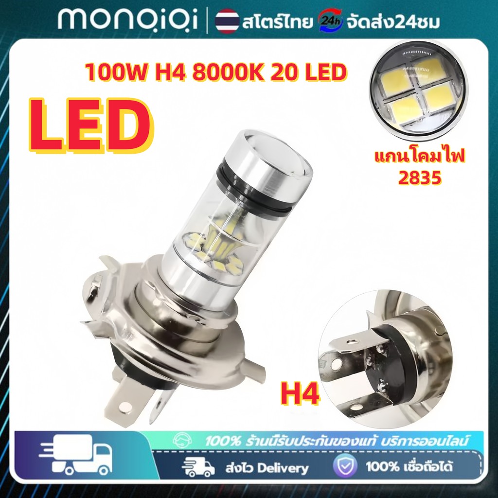Monqiqi หลอดไฟ LED 2 ชิ้น H4 8000K 20-LED สีขาว2หลอดไฟหลอดไฟหน้าสูงต่ำโคมไฟส่องแสง
