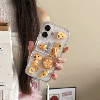 ปลอกสําหรับiPhone 16 Pro Max 14 15 13 12P 11 น่ารัก 3D Snoopyพิซซ่าขนมปังตกแต่งกันกระแทกTPU Anti-Scratchเคสโทรศัพท์Fall-proofฝาครอบป้องกันShell