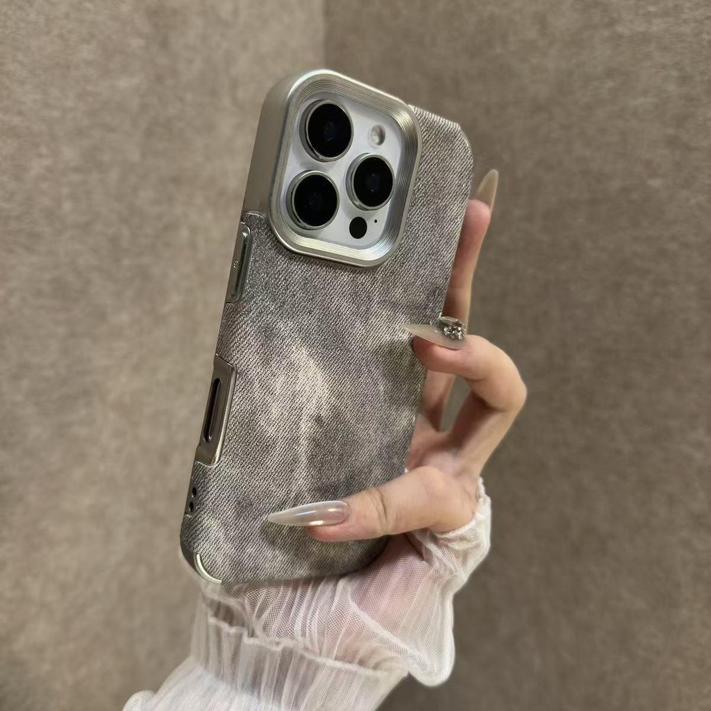 ซิลิโคนนุ่มหนังElectroplating Denimรูปแบบเคสโทรศัพท์สําหรับiPhone 11 12 13 14 15 16 Pro Max Plusกันกระแทกกันชน