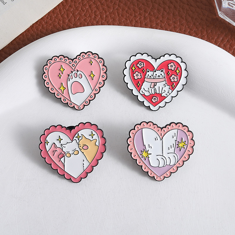 เข็มกลัดการ์ตูนลายแมวสีชมพูน่ารัก พินหัวใจ Cats Paw สำหรับกระเป๋าเป้ และของขวัญให้เพื่อน - รูปที่ 3