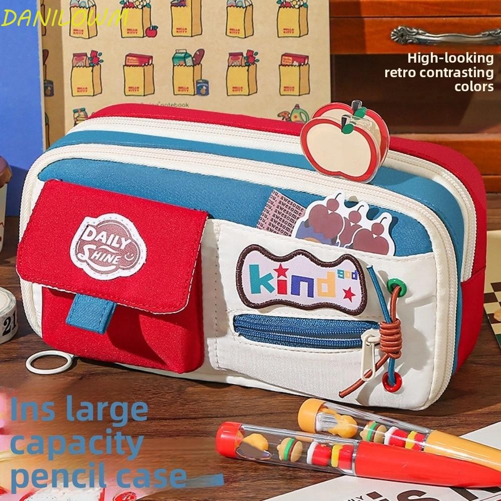 ฉันกังวล กระเป๋าดินสอ โดปามีน กระเป๋าเก็บเครื่องเขียนหลายชั้นความจุขนาดใหญ่ที่เก็บเครื่องสําอางน่ารักปากกาซิปแบบพกพากรณีดินสอโรงเรียนสํานักง
