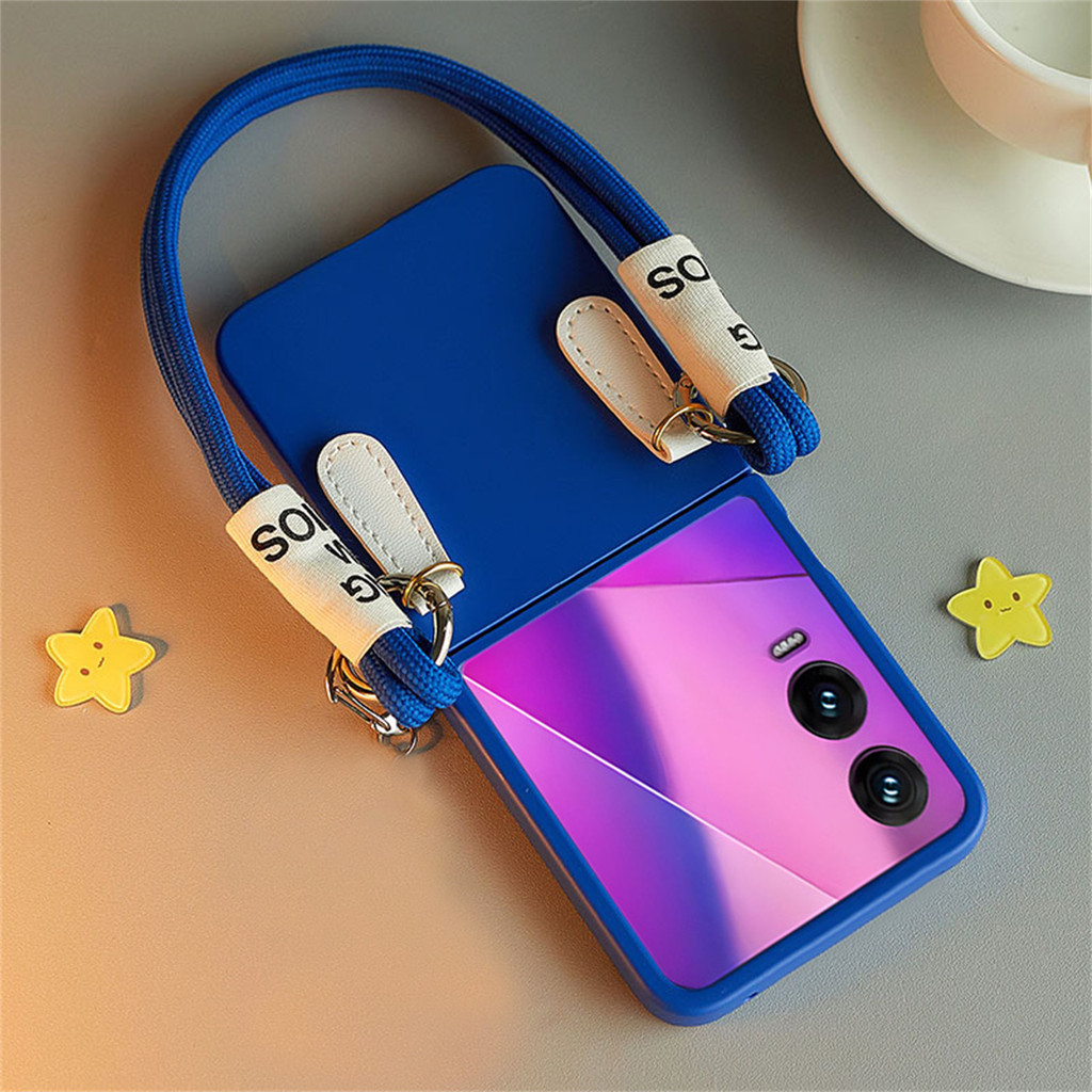 หรูหราอาวุโสเกาหลี Klein Blue เคสโทรศัพท์พร้อมเชือกแบบพกพาสําหรับ Infinix Zero Flip Tecno Phantom V Flip2 5g Hard ฝาหลัง