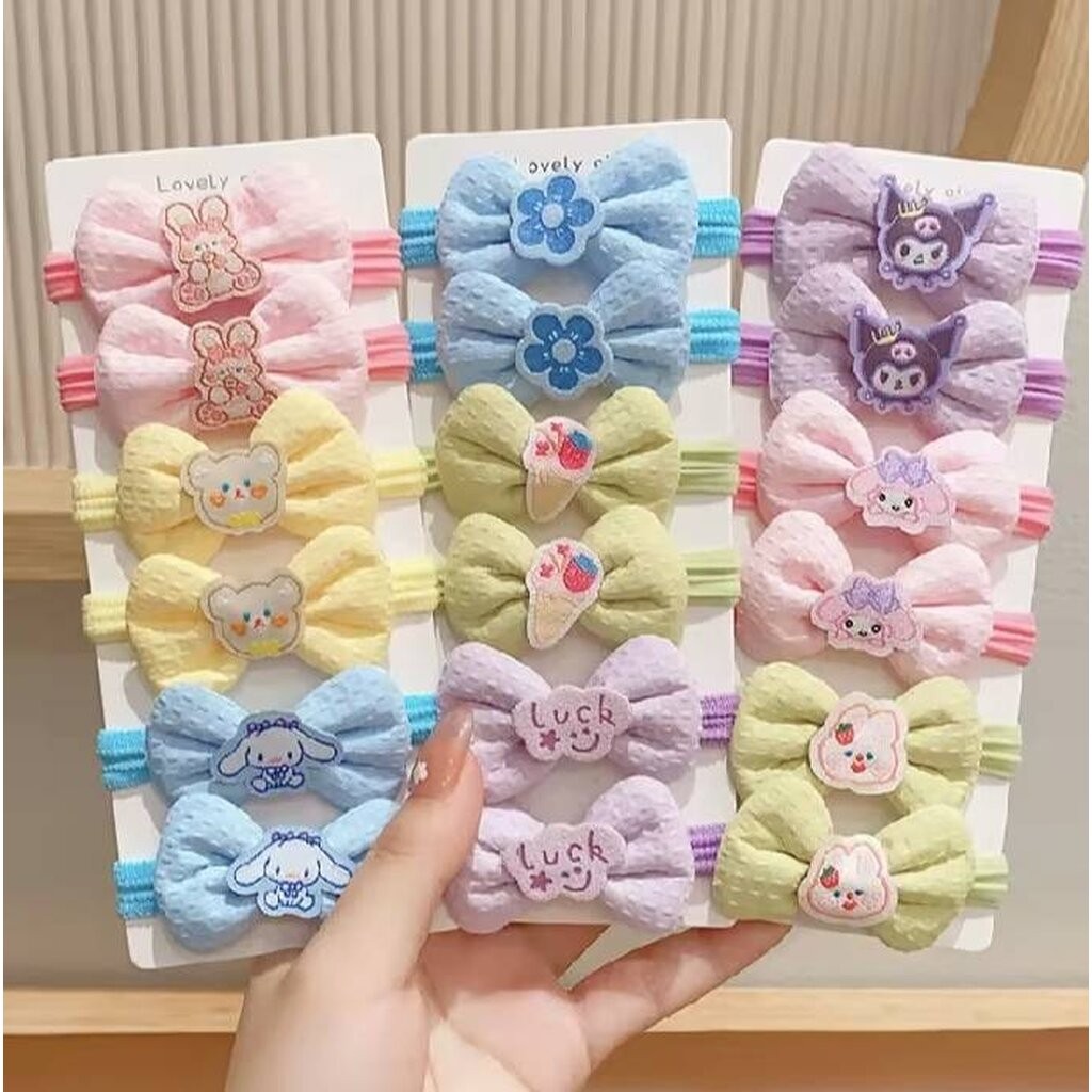 💗มาหยากิ๊ฟช้อป💗ยางรัดผมโบว์การ์ตูน แพ็คคู่ สีพาสเทล น่ารักดูดี ยางเส้นใหญ่ 4 ซ.ม.แฟชั่นประดับผม