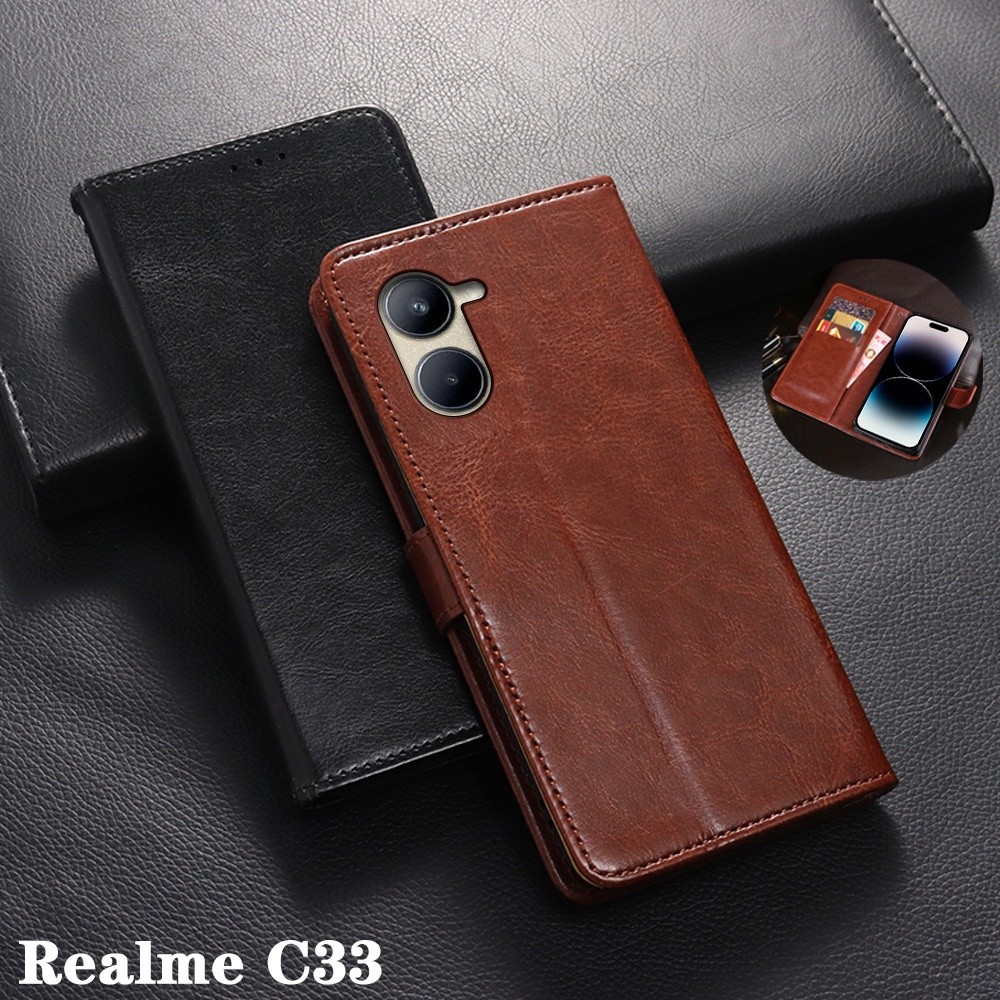เคสโทรศัพท์แบบพลิกสําหรับRealme C33 RMX3624 RMX3627 กระเป๋าสตางค์ปกหนังPU COD