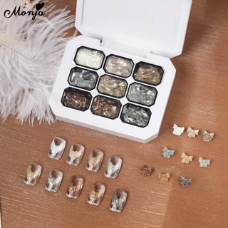 Monja กล่องเล็บ UV เจล Polish Aurora Powder Fairy Glitter ครีมสะท้อนแสง Sequin ความนิยม Soak Offเงา