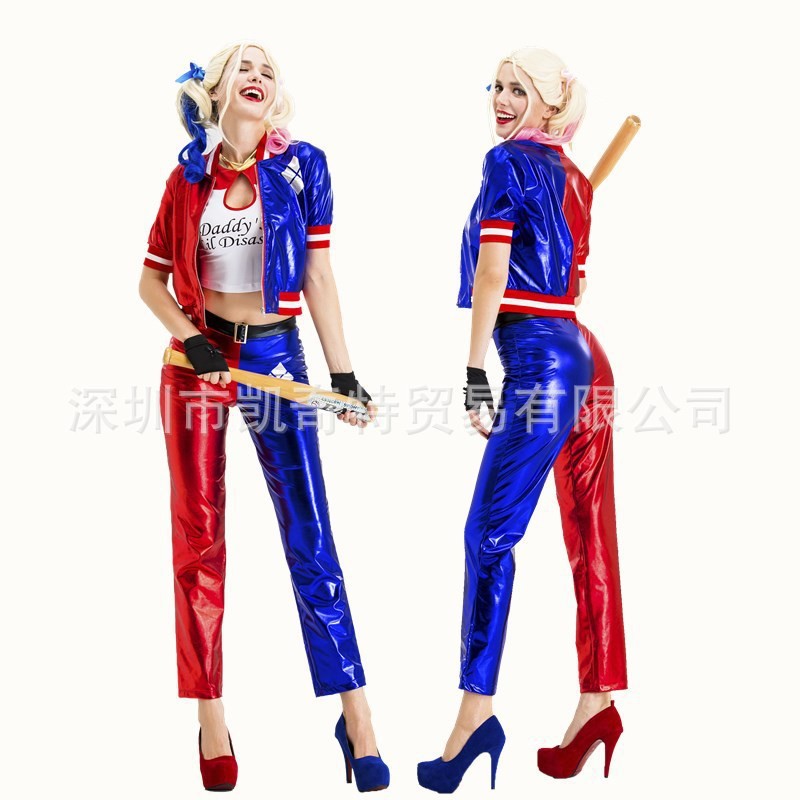 ✨ ✨ฮาโลวีนเครื่องแต่งกายผู้ใหญ่ suicide squad Harley Quinn เสื้อผ้าผู้หญิง