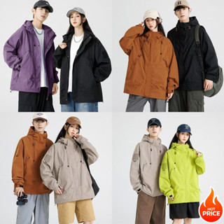 MR-DEER เสื้อแจ็คเก็ตแขนยาวมีฮู้ด ซิปหน้า ผ้าร่ม เสื้อคลุมตั…