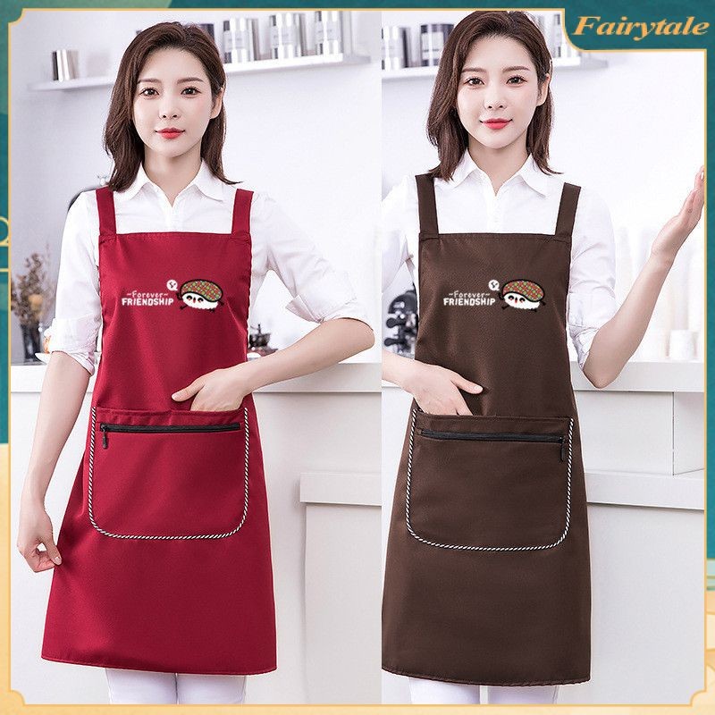 ❀ Apron Zipper Pocket Apron Waterproof Kitchen Sleeveles Hanging Neck Plaid Cooking Apron Kitchen Wo