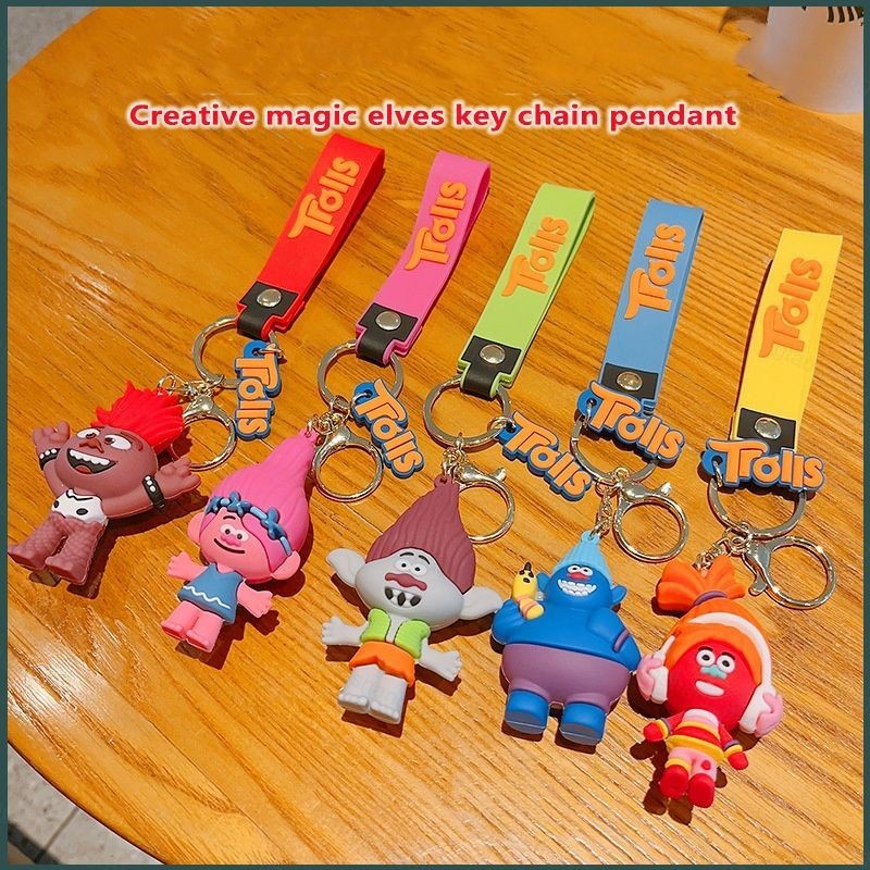 Trolls การ์ตูนน่ารักพวงกุญแจ Branch Poppy Tiny Diamond DJ Suki จี้ห้อยกระเป๋า Biggie พวงกุญแจ