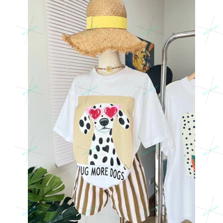 COD✅ (จัดส่งในกรุงเทพฯ) MAO Shop เสื้อยืด Oversize ป้าย Charming รวมน้องหมาสีขาว-a11