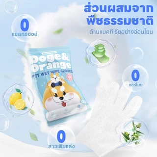 Doge&Orange ถุงมือเช็ดตัวสัตว์เลี้ยง ถุงมืออาบน้ำแมว สุนัข ขจัดกลิ่นตัว ปราศจากแอลกอฮอล์ ส่วนผสมจากธรรมชาติ COD PU165