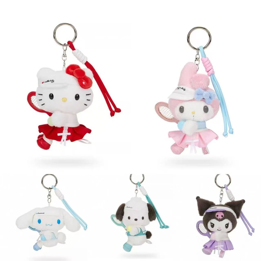 ‌Kawaii Tennis Academy พวงกุญแจตุ๊กตา - Melody/Cinnamoroll/Kuromi/Bunny น่ารักอะนิเมะ Charm