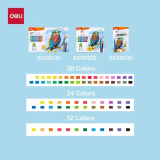 Deli ดินสอสีไม้แท่งหกเหลี่ยม กล่องเหล็กคุณภาพสูง 12/24/36 สี สีสดใส สวยคมชัด Color Pencil