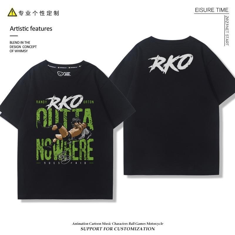 WWE Wrestler Orton Randy RKO พิมพ์ลูกเรือคอผู้ชายหลวม 100% Cotton Wrestling Top Tide เสื้อยืด 0822