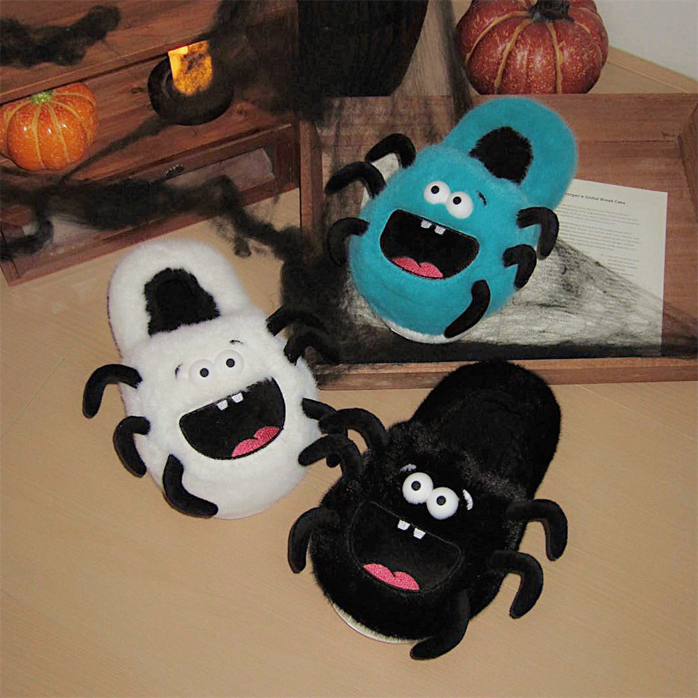 Xixitiao รองเท้าแตะผ้าฝ้าย สําหรับผู้ชายและผู้หญิงในฤดูหนาวสะดวกสบายและอบอุ่นห้องนอนบ้านตลกแมงมุมฮาโ