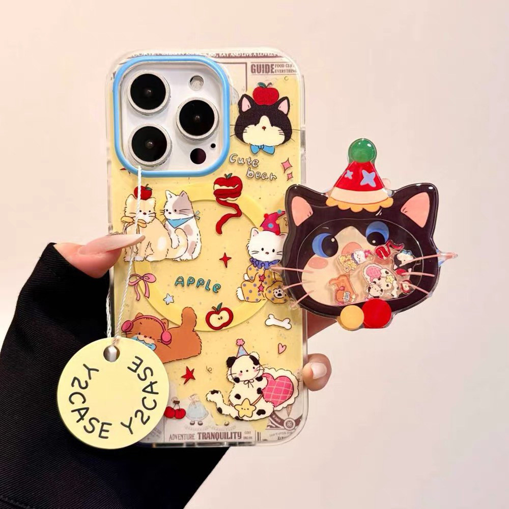 เขย่าหมวกมีความสุขแมวแม่เหล็กดูดเหมาะสําหรับ ไอโฟน16โปรแม็กซ์ เคสโทรศัพท์ 15/13/14บวก/12 หญิง 11 น่ารัก x