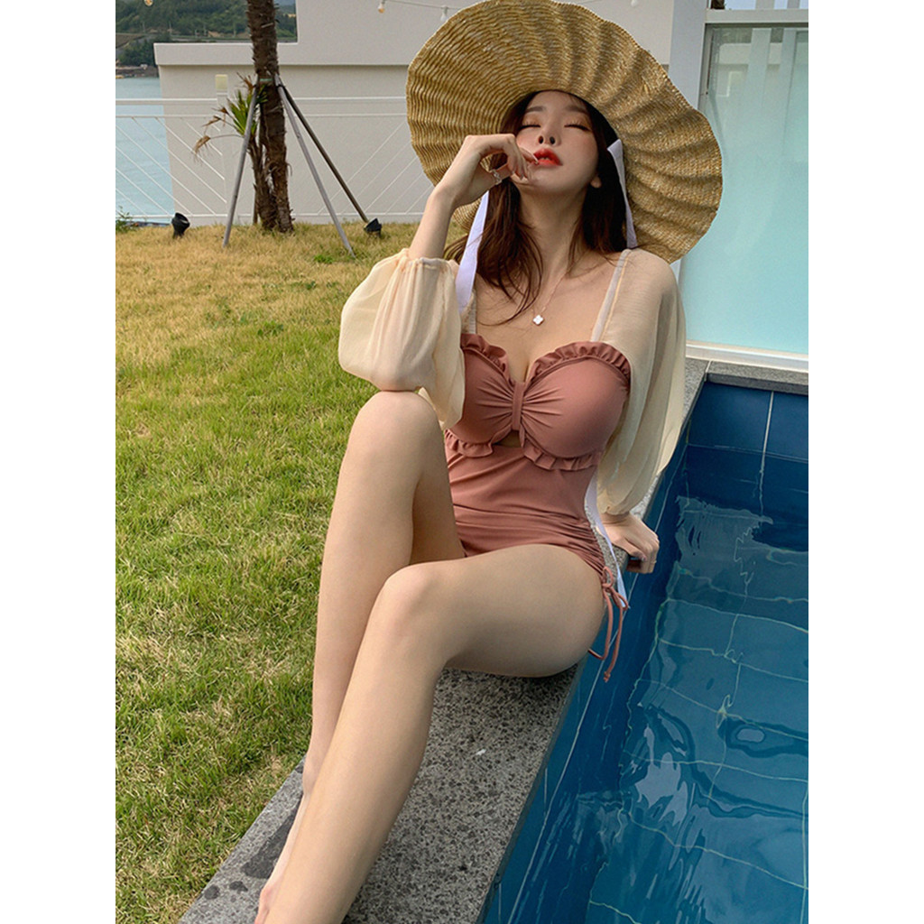 ชุดว่ายน้ำแขนยาว ชุดว่ายน้ำแบบมีโครงเหล็ก ดีไซน์เปิดหลังเซ็กซี่ ปรับสายผูกได้ตามใจชอบ - รูปที่ 6