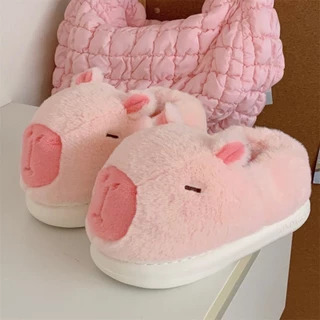 XIXITIAO น่ารัก Kapibara รองเท้าผ้าฝ้ายแม่ลูก 2025 สไตล์ใหม่ฤดูใบไม้ร่วงฤดูหนาวตกแต่งบ้าน