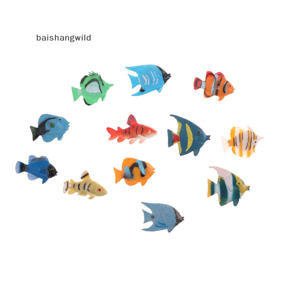 Bwth 12 ชิ้น Mini Tropical Ocean ปลาของเล่นของขวัญ Sea Life รุ่นสระว่ายน้ําการศึกษาของเล่น Jelly