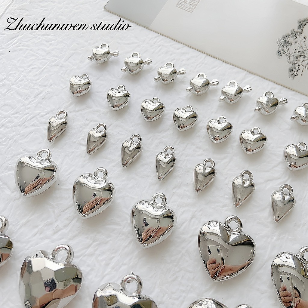 All-match อะคริลิค ccb วัสดุ Silver Love Heart จี้ลูกปัดคอลเลกชัน DIY Hand-Made สร้อยข้อมือลูกปัดสร้