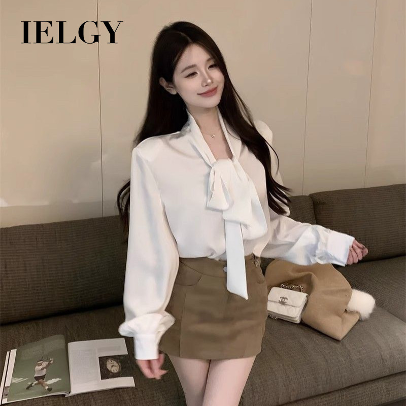 IELGY เสื้อเชิ้ตแขนยาวผ้าซาตินสําหรับผู้หญิงเสื้อตัวในมีสไตล์และหลากหลาย