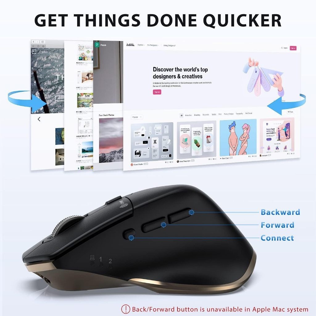 เม้าส์พกพา [ประกันศูนย์] เมาส์ไร้สาย iClever MD172 Ergonomic Mouse BT+2.4G Black