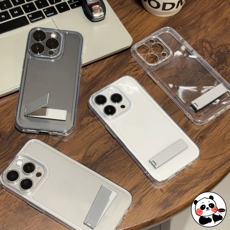 ขาตั้งโลหะสําหรับiphone 15 14 Plus 13 12 Mini 11 Pro Max XR XS Max X 8 7 6 6s Plus SE 2022 2020 15ProMax Clearปกหลังน่ารักSoft TPUโปร่งใสพื้นที่เคสโทรศัพท์