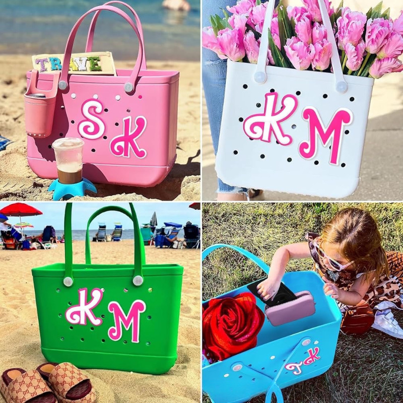 ตัวอักษรสีชมพู A-Z กระเป๋า Jibbitz อุปกรณ์ตกแต่งกระเป๋า ติดกระเป๋า Bogg bag DIY accessories Charms ถอดได้ สำหรับกระเป๋าชายหาด
