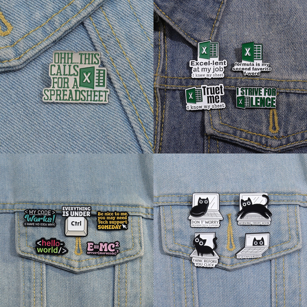 ”ซอฟต์แวร์สํานักงานการ์ตูนและสโลแกนคอมพิวเตอร์ชุด’เคลือบเข็มกลัดแฟชั่นเสื้อผ้าอุปกรณ์เสริมกระเป๋านักเรียนป้ายของขวัญสําหรับโปรแกรมเมอร์