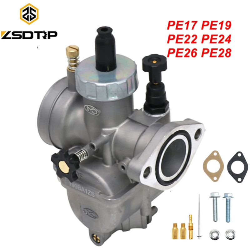 PE17 19 22 24 26 28mm Flange Motorcycle Engine PE Carburetor With Jets For YAMAH KAWASAK Dirt Bike