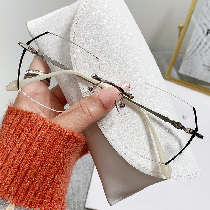 (-0~-400) แว่นสายตาสั้นแว่นตาไร้กรอบใหม่แฟชั่นแว่นตาป้องกันแสงสีฟ้าสําหรับผู้ชายและผู้หญิง