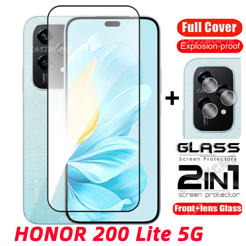 Honor 200 Lite 5G 2024 2in1 ป้องกันหน้าจอฟิล์มโปร่งใสป้องกันหน้าจอโทรศัพท์สําหรับ Honor 200 Lite 200Lite Honor200Lite Lite200 4G 5G 2024 กระจกนิรภัยเลนส์กล้อง