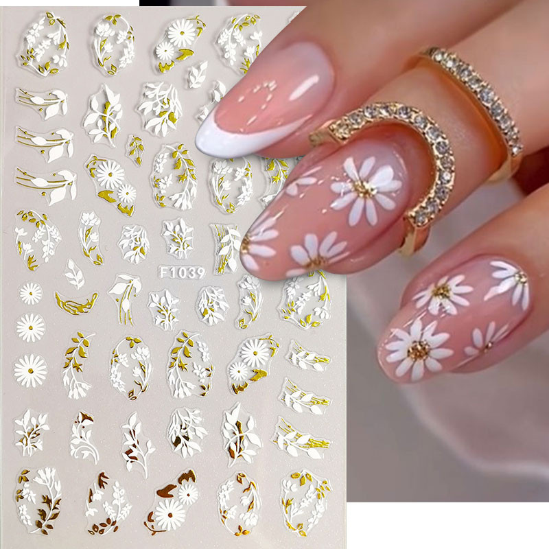 3d Sakura Slider Elegent การออกแบบฝรั่งเศสสติกเกอร์เล็บ Daisy ดอกไม้เล็บ Decals Decals ตกแต่งเล็บตกแต่งเล็บ