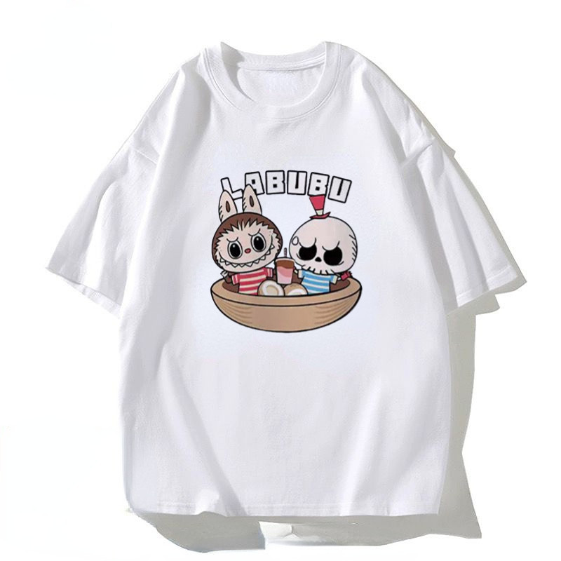 PolyesterLABUBU Tycoco 2024 ฤดูร้อนใหม่แขนสั้นเสื้อยืดผู้หญิงลําลองหลวมอเนกประสงค์รอบคอเสื้อยืด