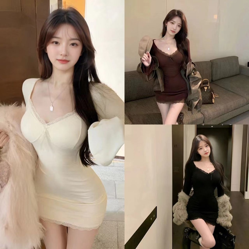 ชุดสีทึบเดรสคอวีที่เป็นทางเลือกที่ดีเพื่อแสดงความสวยงามแบบง่ายๆ สไตล์เกาหลีที่เหมาะสำหรับคนที่ชื่นชอบความสบาย