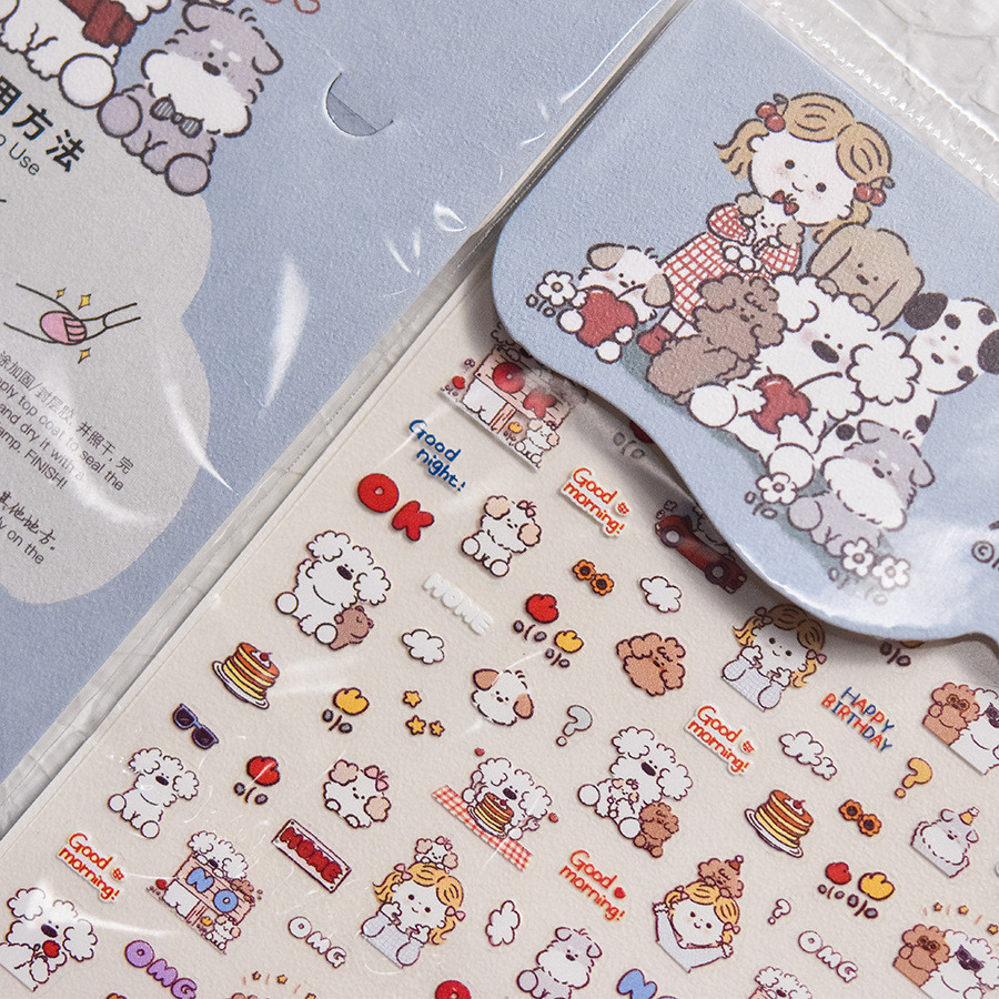 [Meow.sensei] Tomoni สติกเกอร์ติดเล็บบางและแข็งแรงระเบิดสติกเกอร์เล็บเด็ก DIY น่ารักโรงงานขายส่งลูกสุนัขครอบครัว