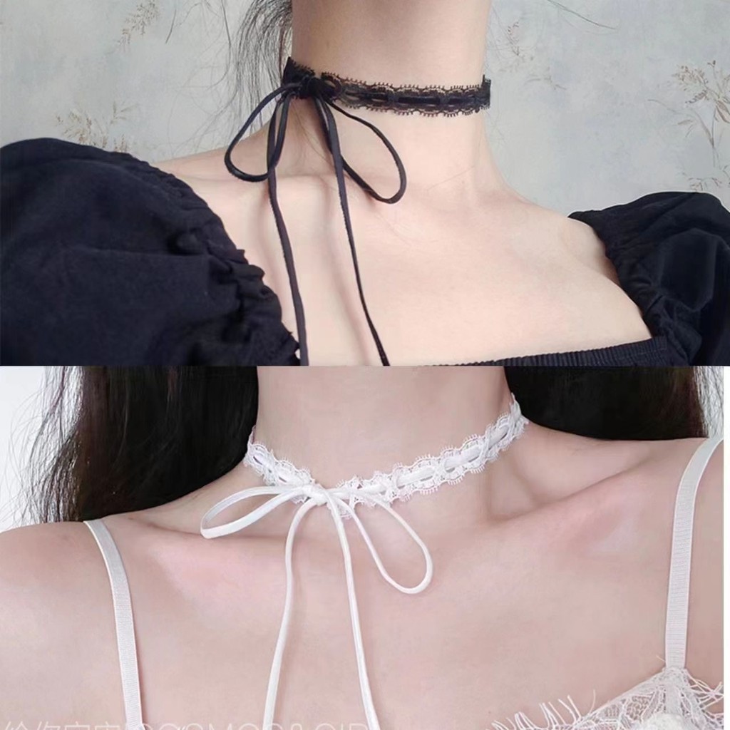 สร้อยคอลูกไม้สีดําเกาหลีหญิงChoker Dark Bow Collarboneเซ็กซี่สร้อยคออเนกประสงค์อุปกรณ์เสริมแฟชั่น