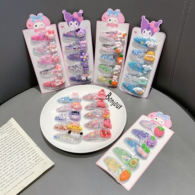 5 ชิ้น/เซ็ต My Melody Cinnamoroll Kuromi รุ่นการ์ตูน Sanrio กิ๊บติดผมสาวหวานผมหักคลิปด้านข้างน่ารักอุปกรณ์เสริมผมของขวัญนักเรียน