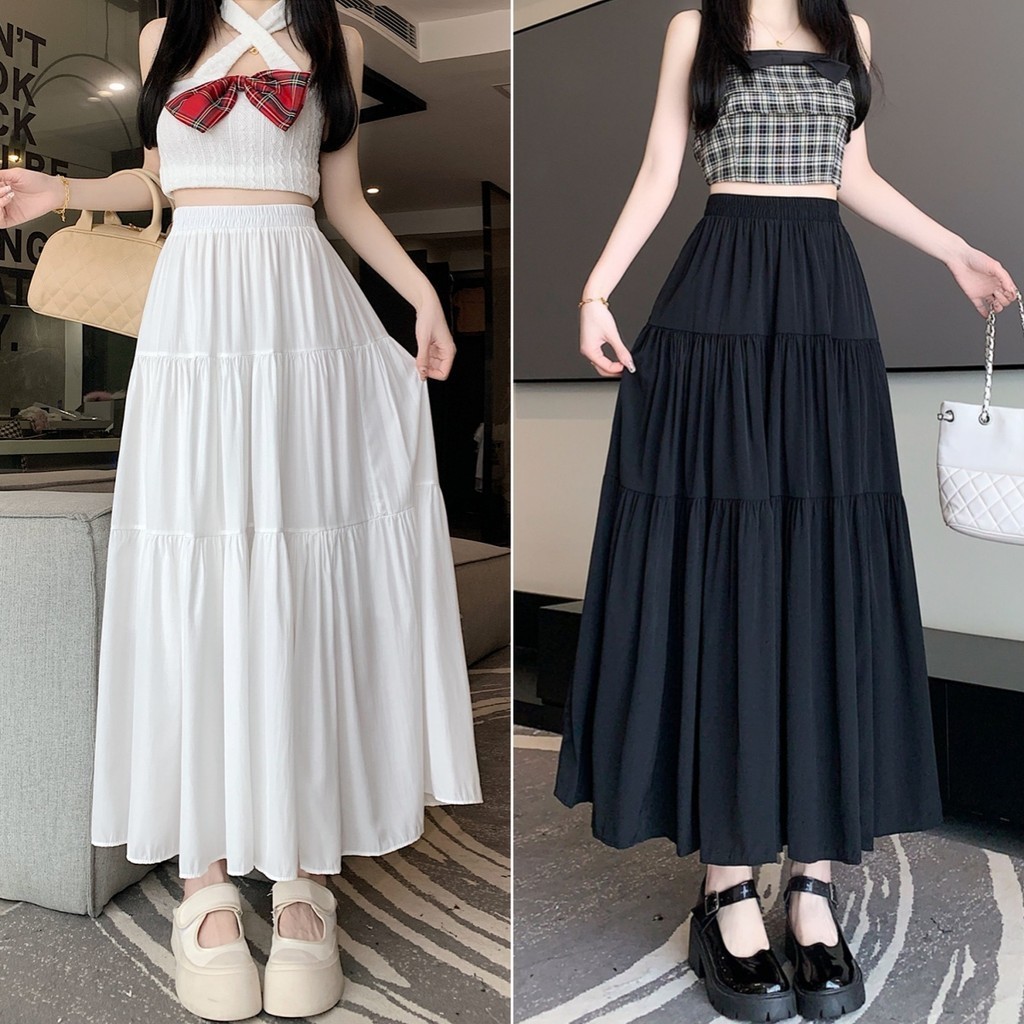 Hotgirl พร้อมส่ง กระโปรงยาวผู้หญิง กระโปรงขาว ทรงเอ ผ้ายืดรูปทรงสวย เอวสูงเซ็กซี่ สีพื้นอ่อนโยน รุ่นใหม่ฤดูร้อน สไตล์ฝรั่งเศส