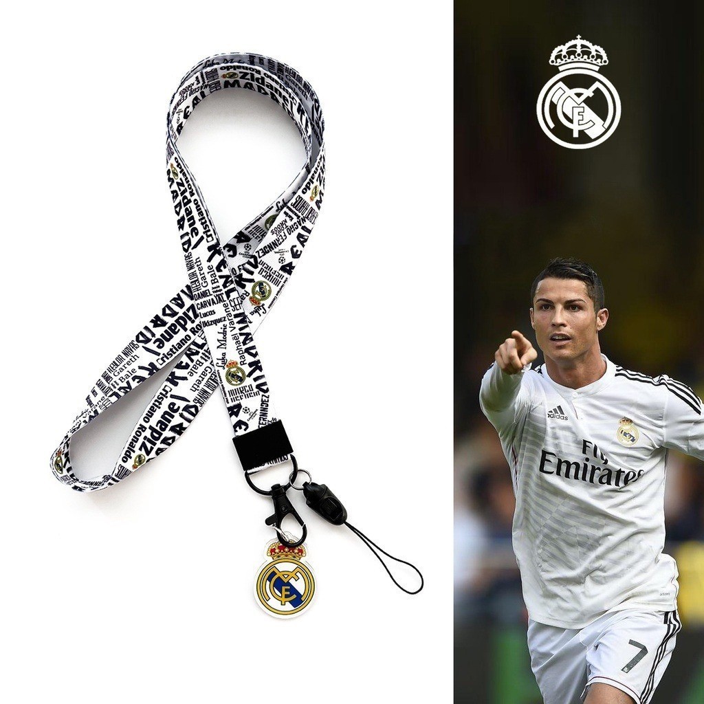Y&P| สายคล้องคอ Real Madrid CF ฟุตบอล ผู้ถือบัตรนักเรียน ป้องกันการสูญเสีย สายคล้องคอโทรศัพท์มือถือ