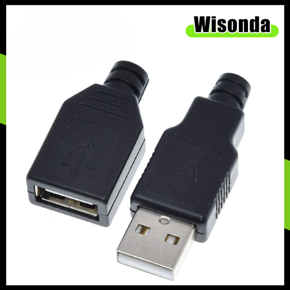 ประเภท A ชาย USB 4 ขาปลั๊กตัวเชื่อมต่อซ็อกเก็ต + ประเภท A หญิง USB 4 ขาปลั๊กขั้วต่อซ็อกเก็ตพร้อมฝาครอบพลาสติกสีดํา