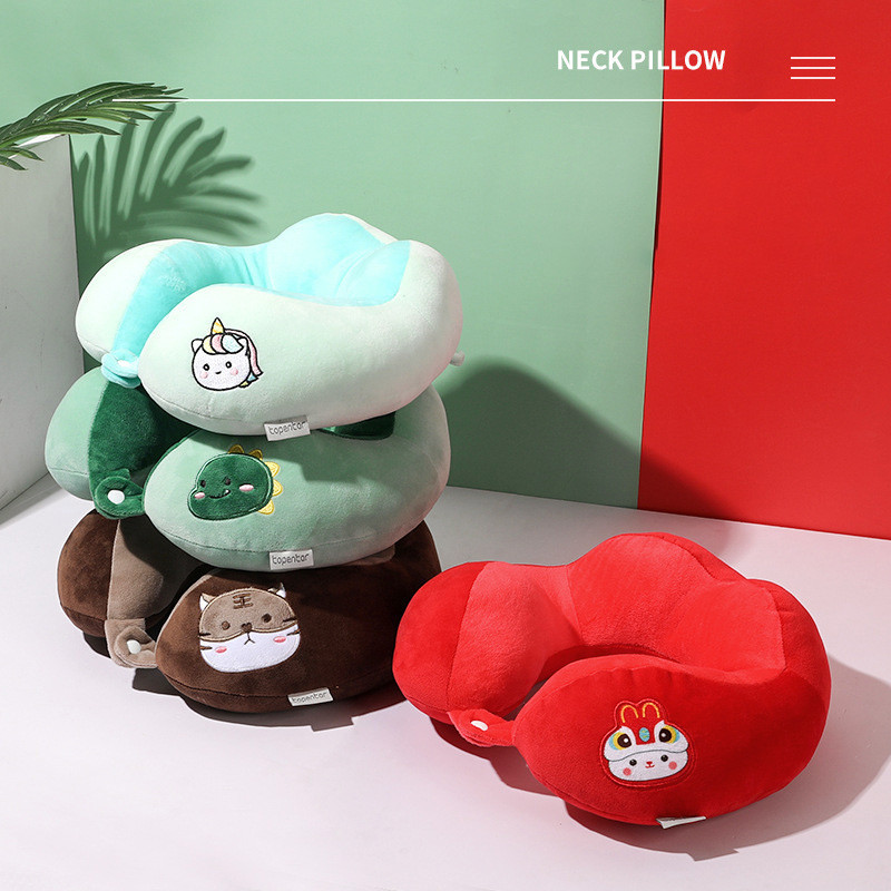 Mousoon Hump หมอนรองคอรูปตัว U สีเขียวไดโนเสาร์เย็บปักถักร้อย Travel Car Office Nap หมอน