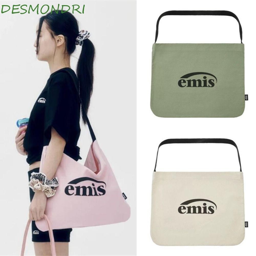 กระเป๋าผ้าใบ DESMONDRI Emis, Commute กระเป๋าถือกระเป๋าช้อปปิ้ง,แบบพกพาสีทึบ Letter Tote กระเป๋าสไตล์เกาหลี Streetwear